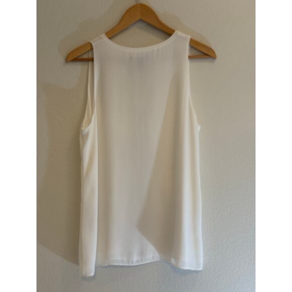 WHITE HOUSE BLACK MARKET Blouse | Chiffon Embroidered White Blue Silver | MEDIUM - Picture 3 of 7